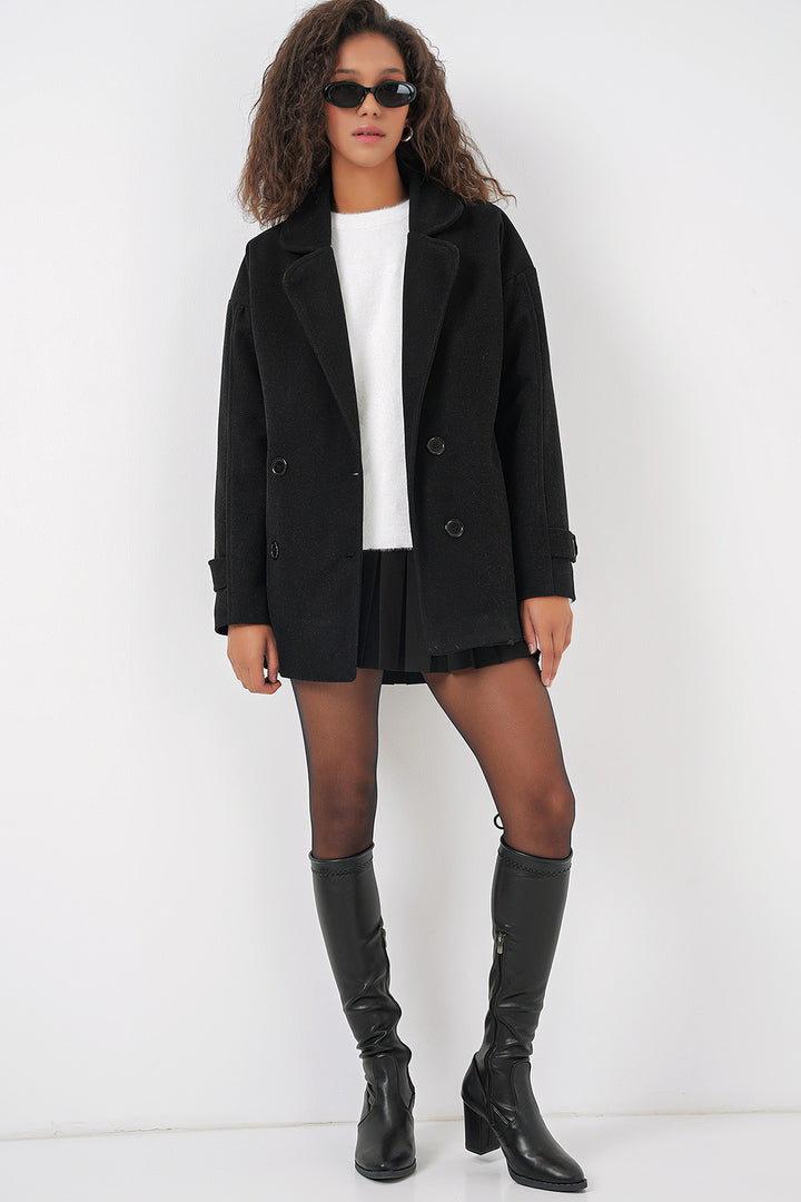 Bigdart 9143 Manteau en cachemire à col croisé pour femme - Noir