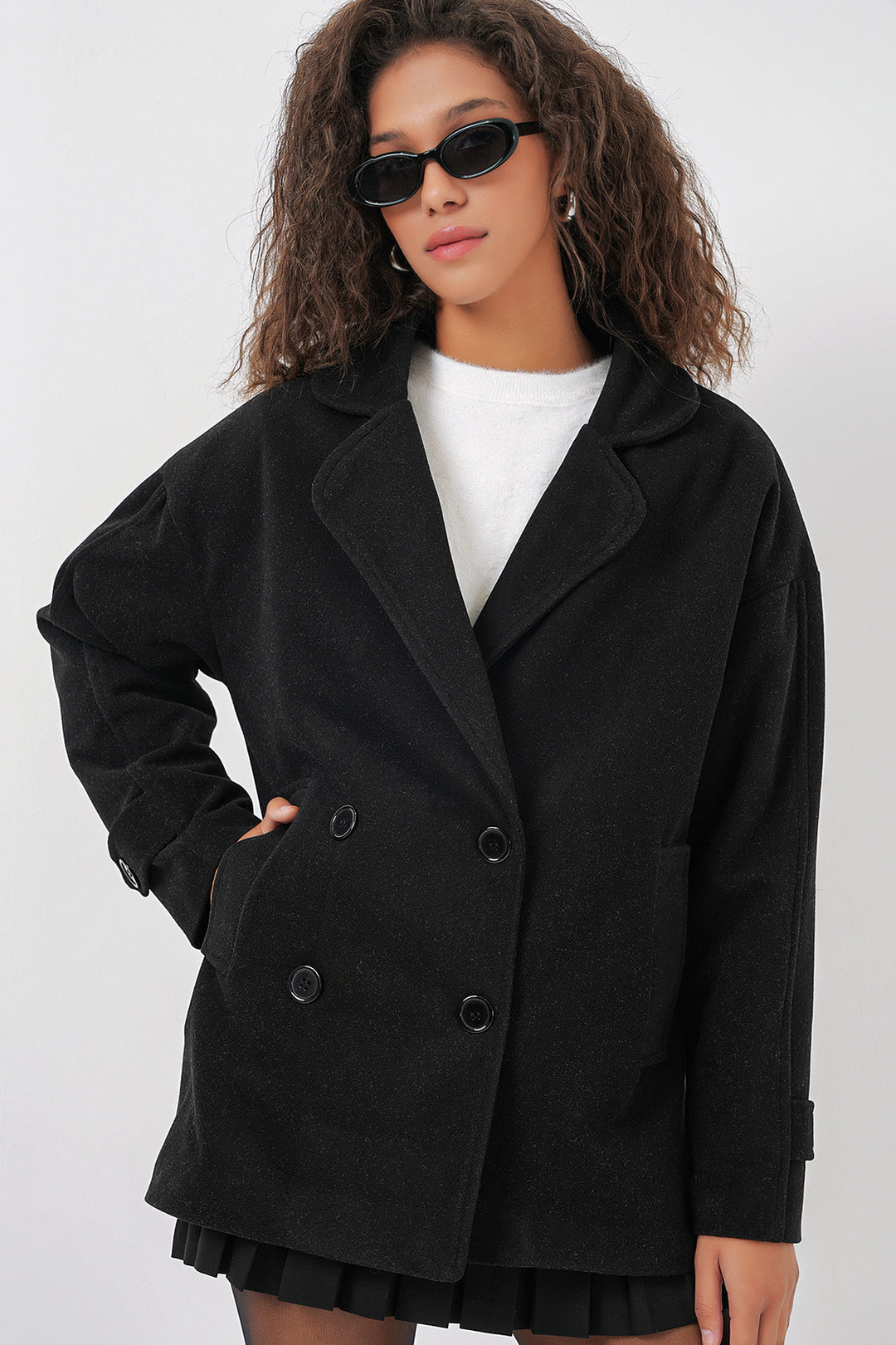 Bigdart 9143 Manteau en cachemire à col croisé pour femme - Noir