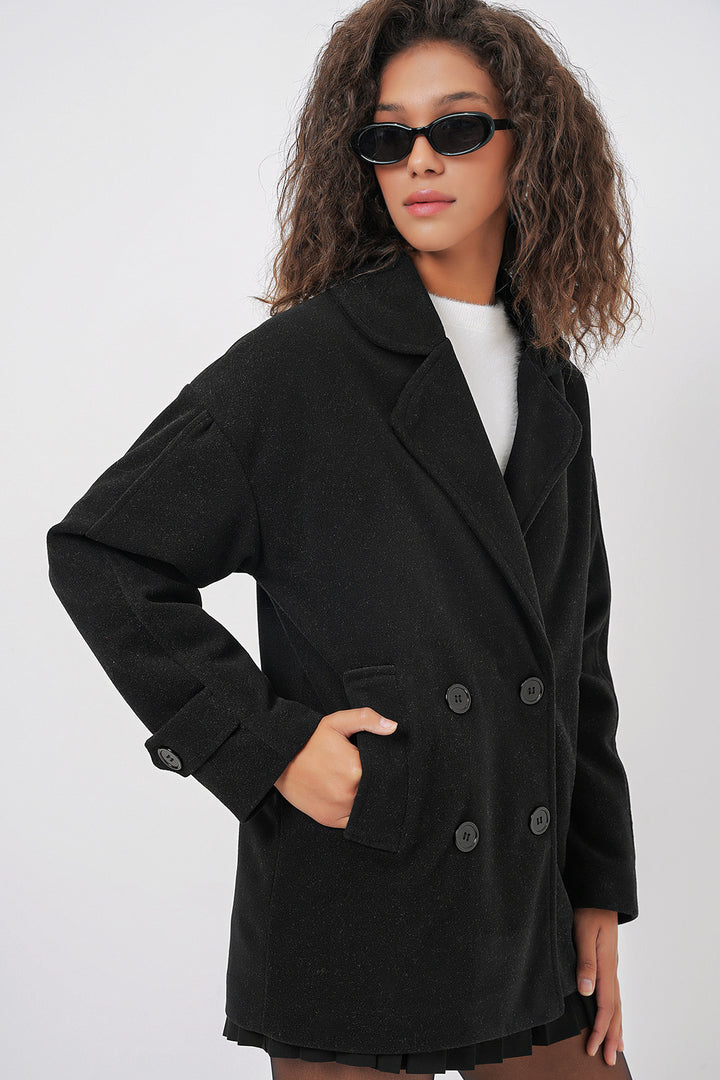 Bigdart 9143 Manteau en cachemire à col croisé pour femme - Noir