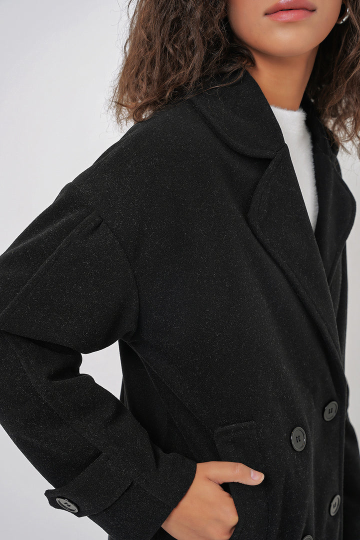 Bigdart 9143 Manteau en cachemire à col croisé pour femme - Noir