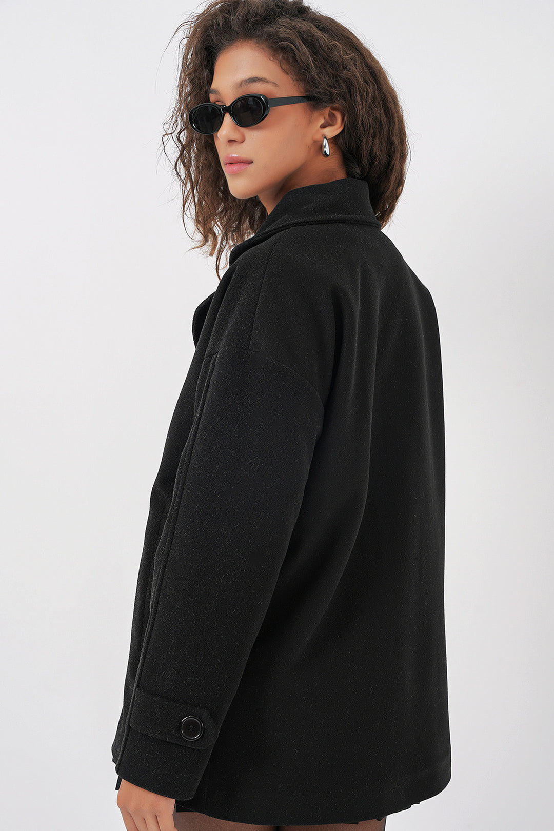 Bigdart 9143 Manteau en cachemire à col croisé pour femme - Noir