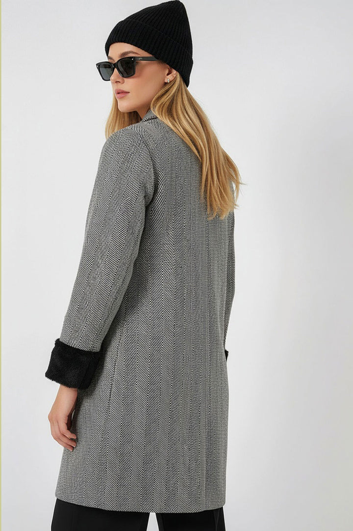 Bigdart Manteau en laine à dos de poisson avec manches en fourrure femme 9145 - Noir