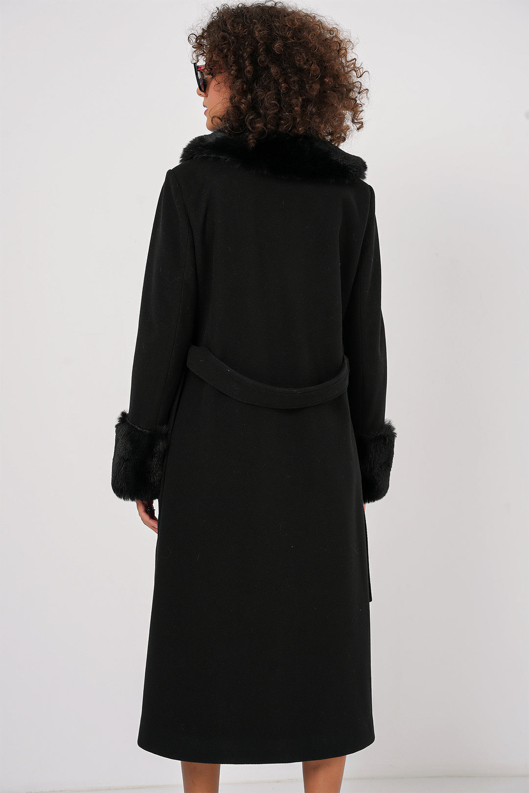 Bigdart 9149 Manteau Long avec Détails en Fourrure - Noir