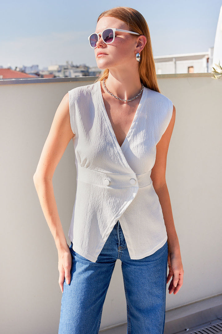 Bigdart 916 Gilet tricoté avec détails de boutons - Blanc