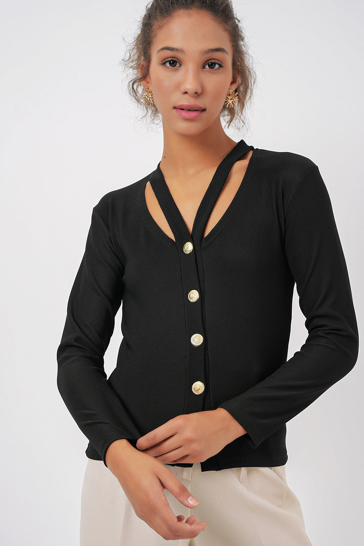 Bigdart 924 Gilet en tricot basique à boutons - Noir