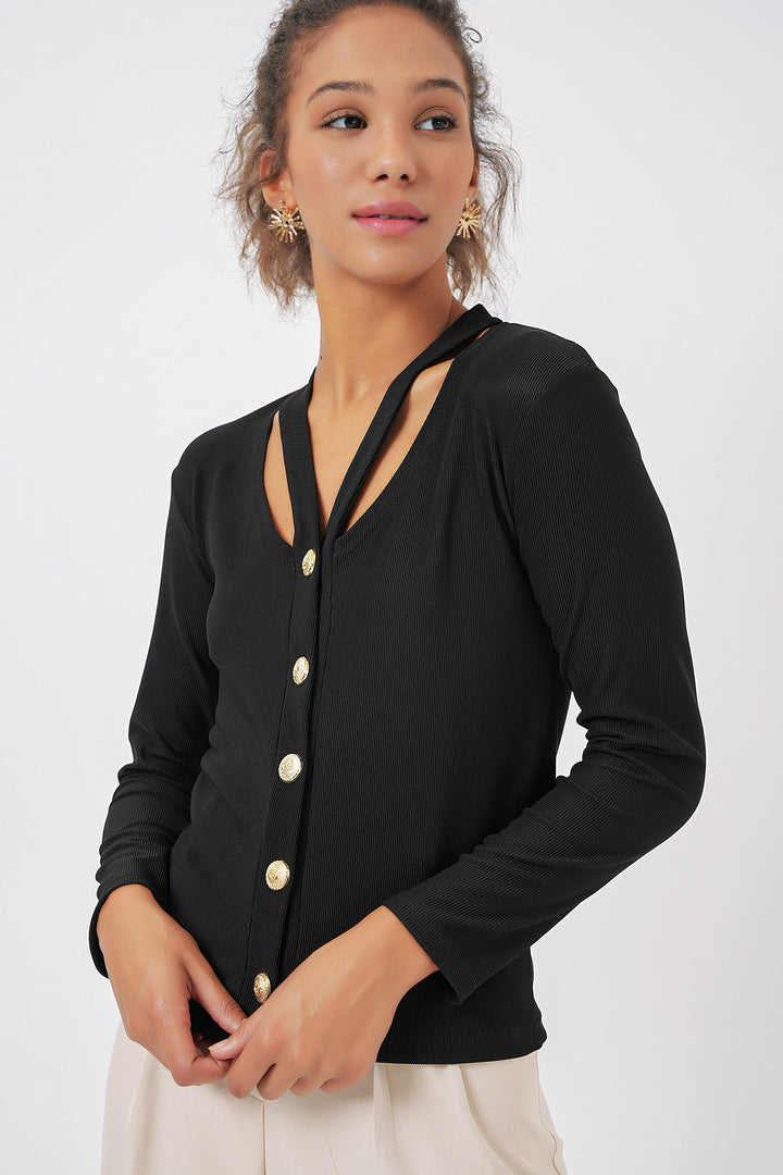 Bigdart 924 Gilet en tricot basique à boutons - Noir