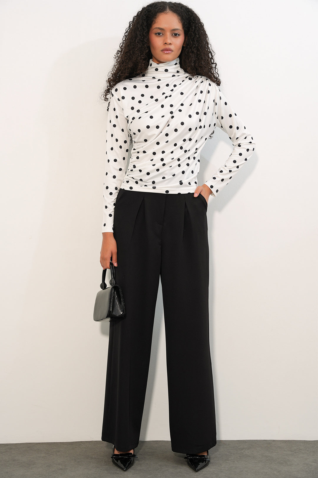 Bigdart Blouse à pois à détails froncés pour femme 925 - Blanc cassé