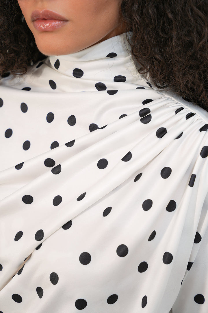 Bigdart Blouse à pois à détails froncés pour femme 925 - Blanc cassé