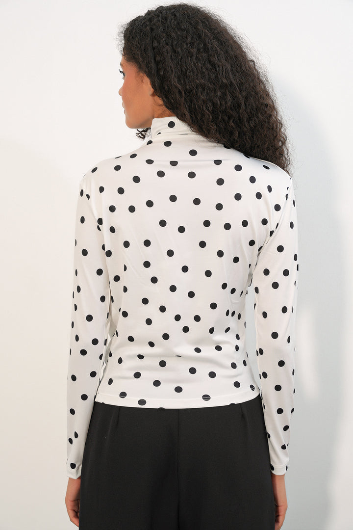 Bigdart Blouse à pois à détails froncés pour femme 925 - Blanc cassé