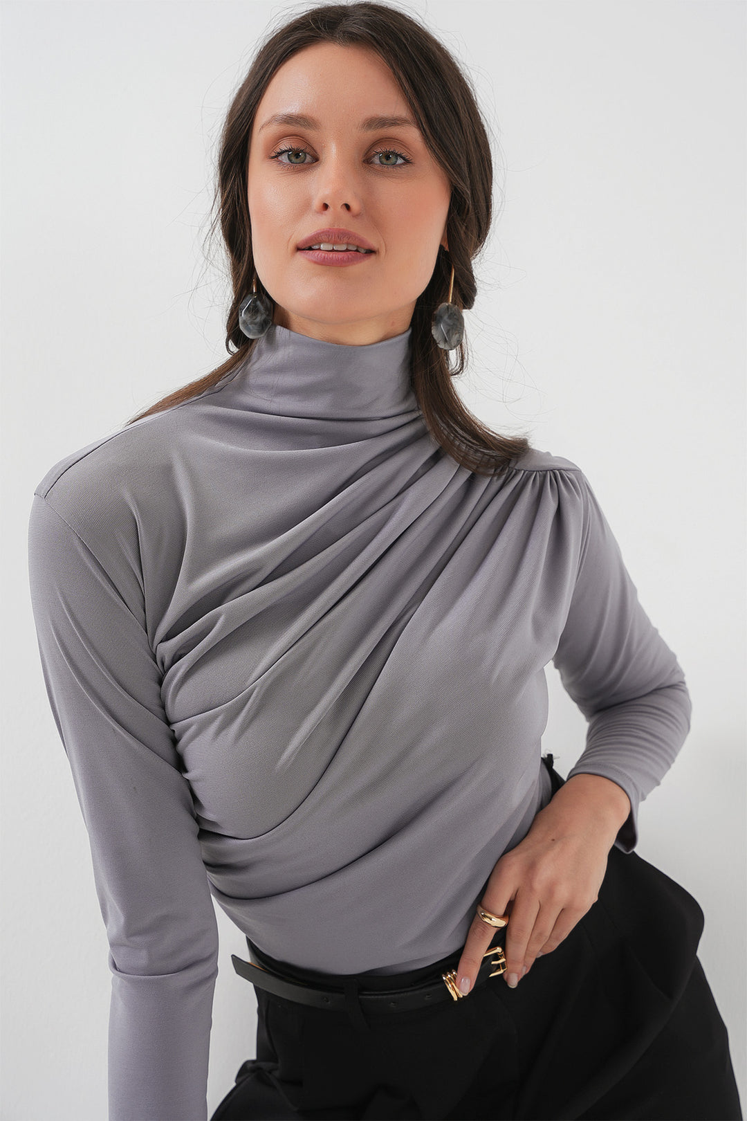 Bigdart 925 Blouse Sandy à détails froncés - Gris