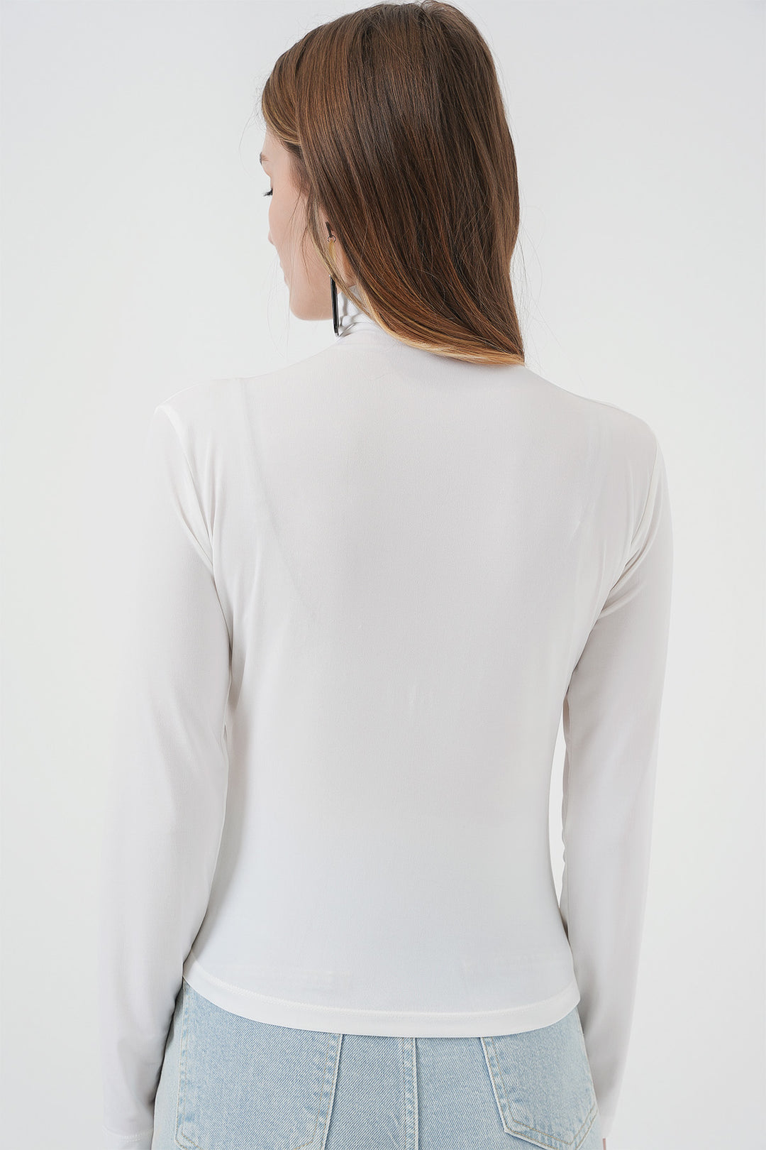 Bigdart 938 Blouse Sandy à Col Montant avec Détails Froncés - Blanc