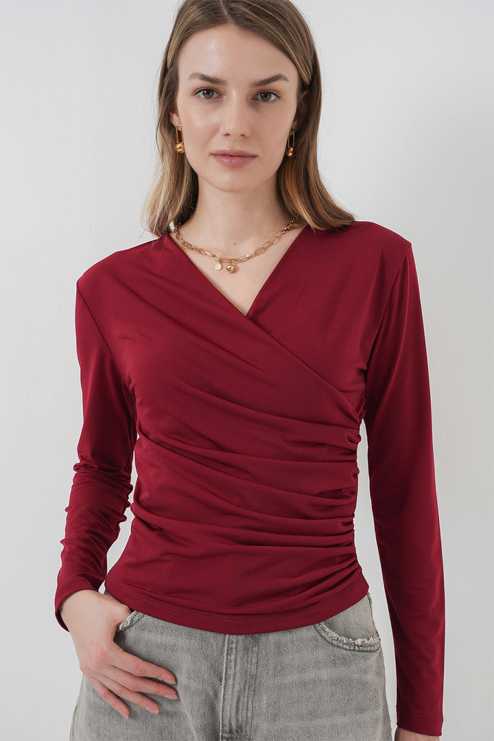 Bigdart 939 Blouse Sandy à Col Enveloppant - Bordeaux