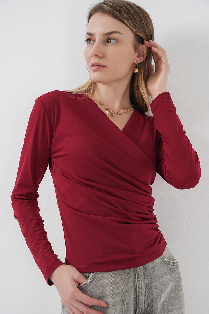 Bigdart 939 Blouse Sandy à Col Enveloppant - Bordeaux