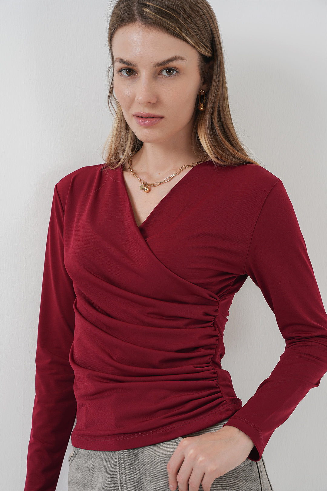 Bigdart 939 Blouse Sandy à Col Enveloppant - Bordeaux