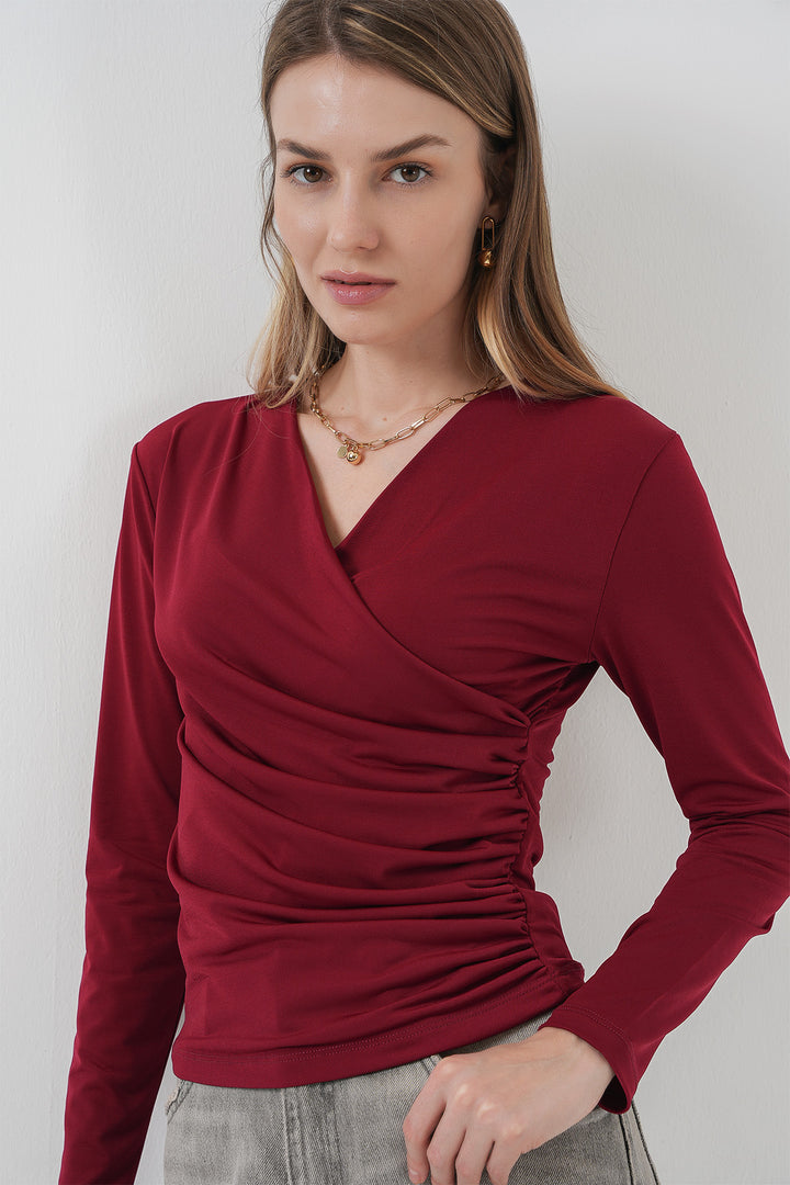 Bigdart 939 Blouse Sandy à Col Enveloppant - Bordeaux