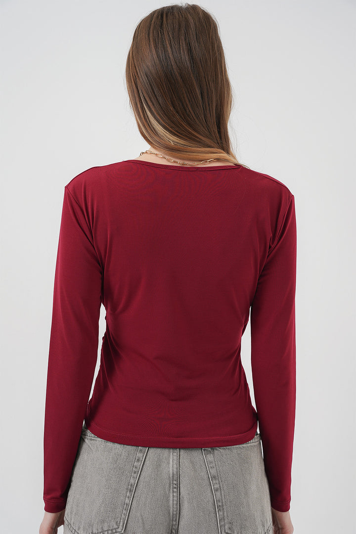 Bigdart 939 Blouse Sandy à Col Enveloppant - Bordeaux