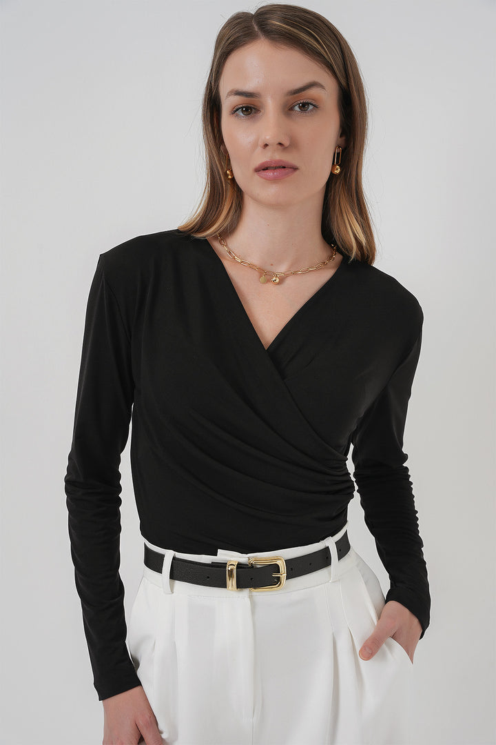 Bigdart Blouse Sandy à col en enveloppe 939 - Noir