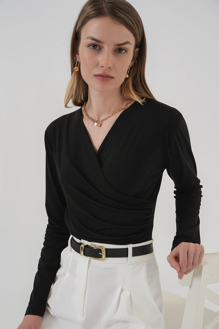 Bigdart Blouse Sandy à col en enveloppe 939 - Noir