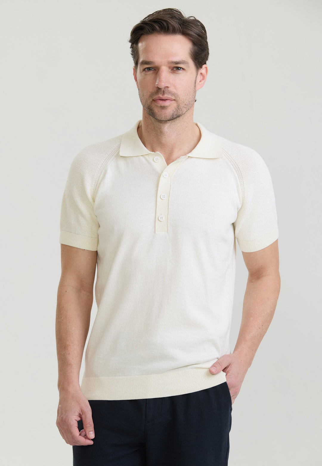 Felix Hardy T-shirt polo à boutons pour homme - Écru