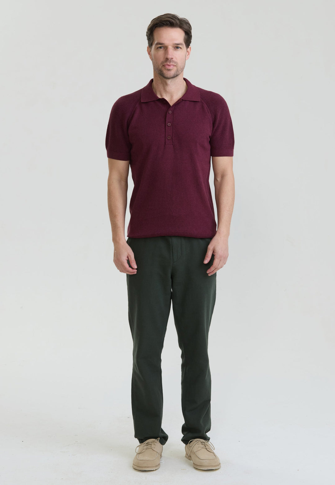 Felix Hardy T-shirt polo à boutons pour homme - Bordeaux