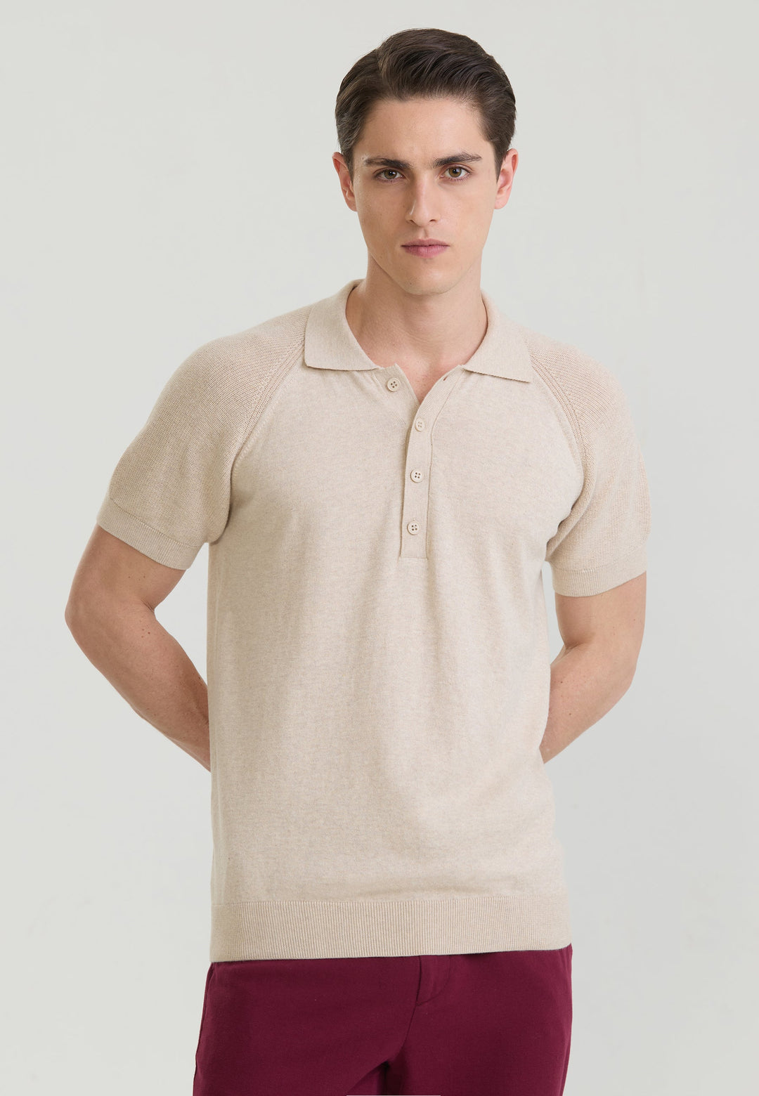 Felix Hardy T-shirt polo à boutons pour homme - Beige
