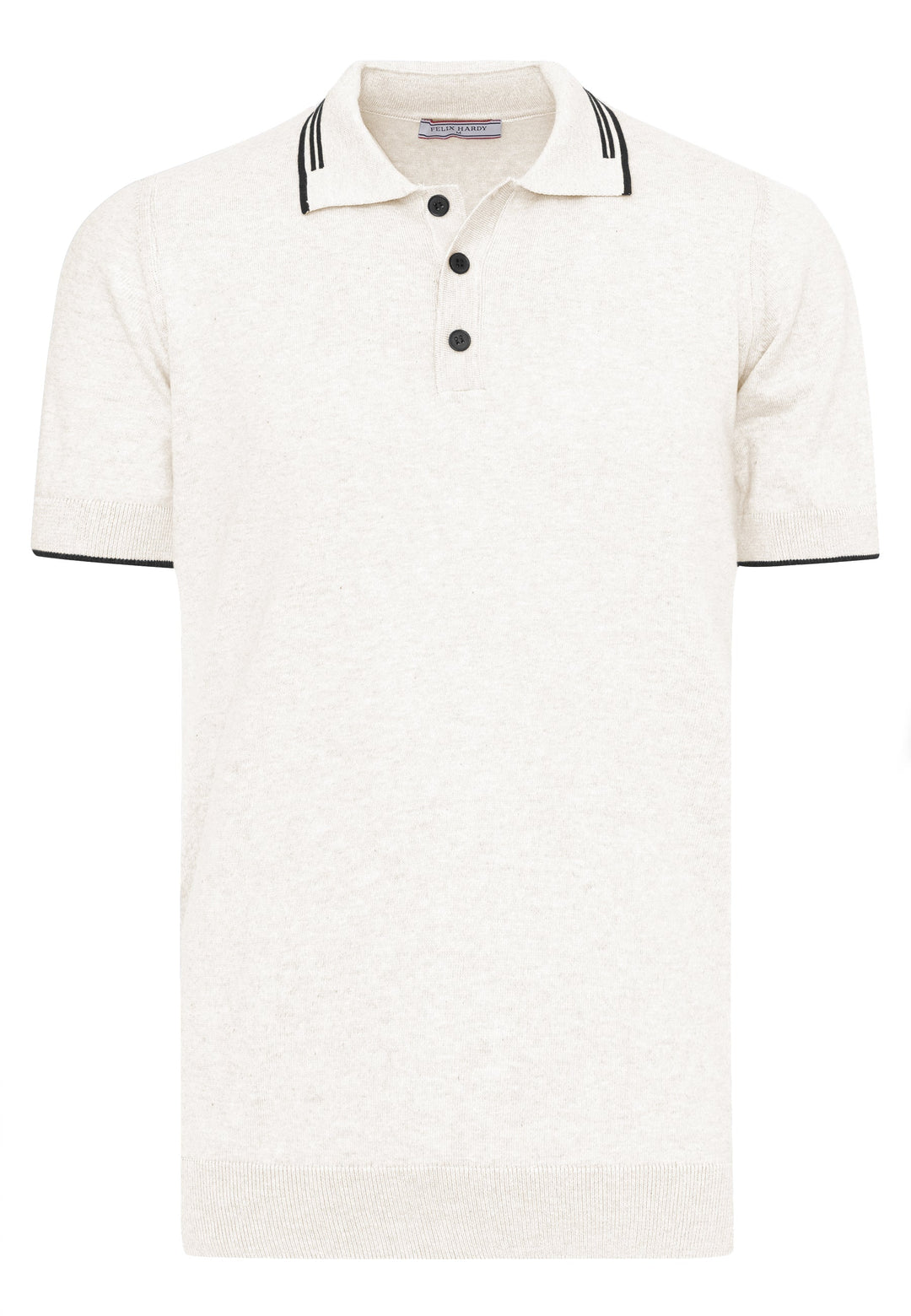 Felix Hardy T-shirt polo à boutons avec détails rayés pour homme - Écru