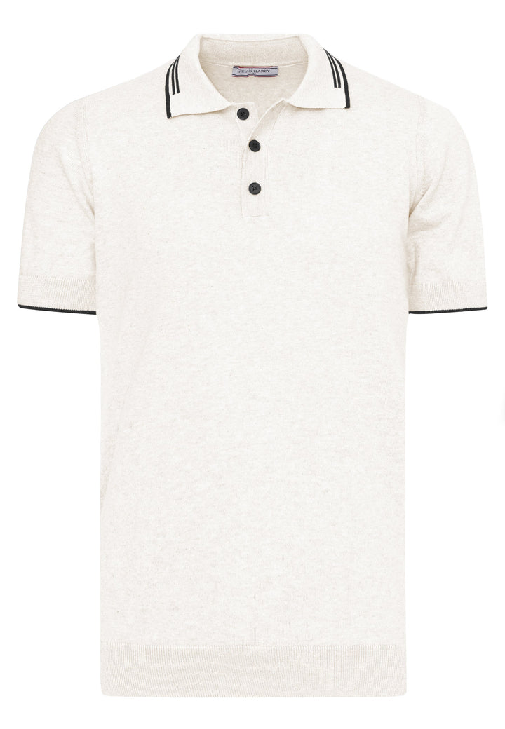 Felix Hardy T-shirt polo à boutons avec détails rayés pour homme - Écru
