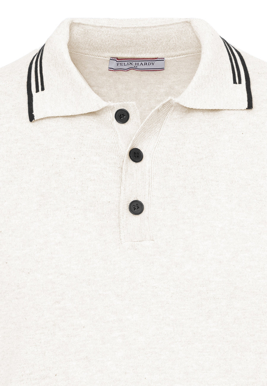 Felix Hardy T-shirt polo à boutons avec détails rayés pour homme - Écru