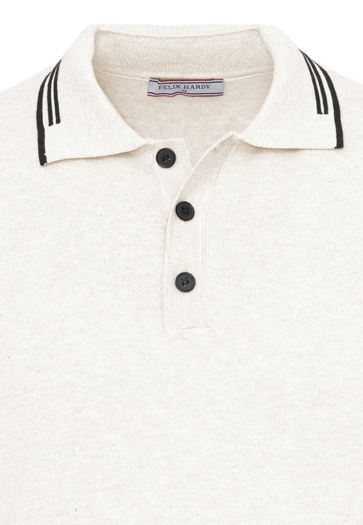 Felix Hardy T-shirt polo à boutons avec détails rayés pour homme - Écru