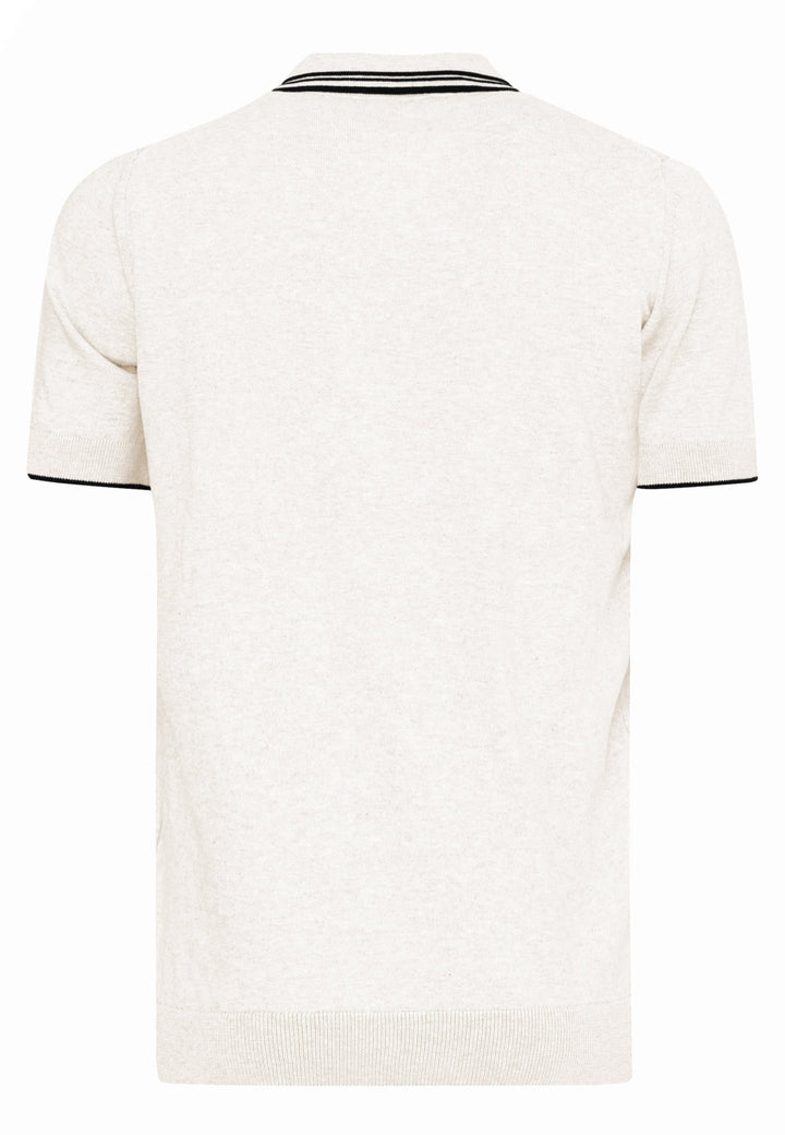 Felix Hardy T-shirt polo à boutons avec détails rayés pour homme - Écru