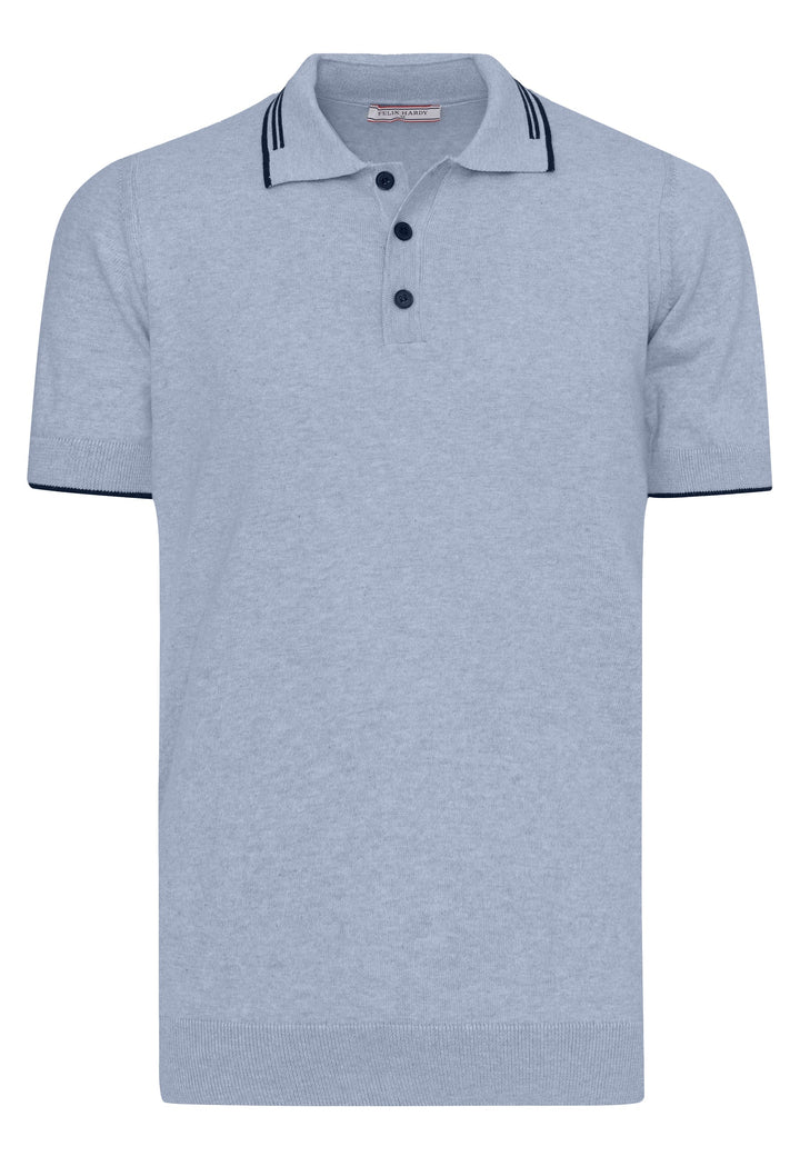 Felix Hardy T-shirt polo à boutons avec détails rayés pour homme - Bleu