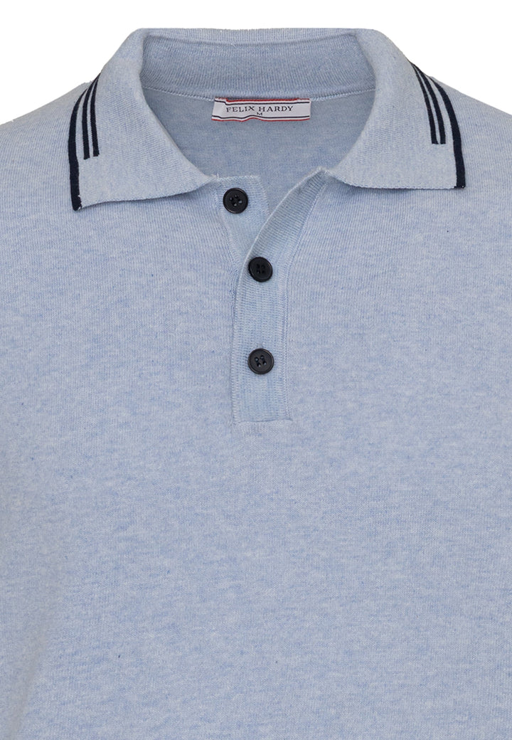Felix Hardy T-shirt polo à boutons avec détails rayés pour homme - Bleu