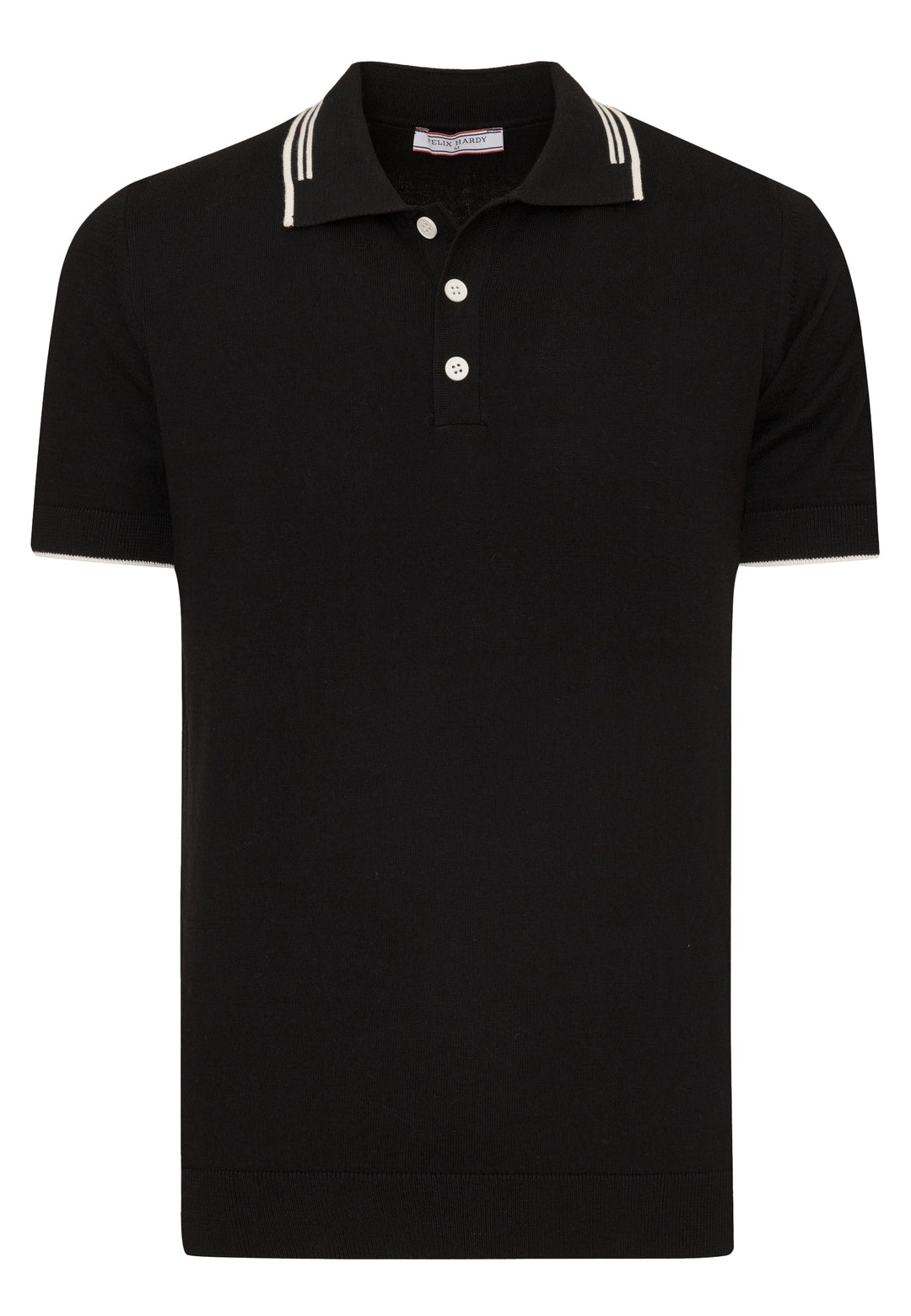 Felix Hardy T-shirt polo à boutons avec détails rayés pour homme - Noir