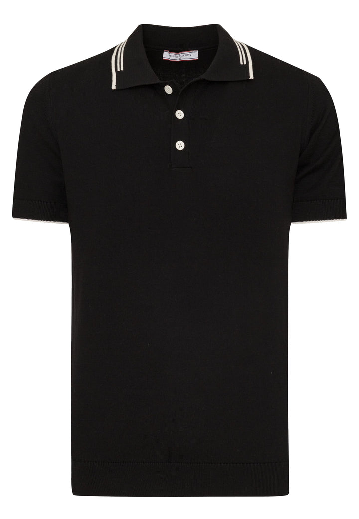 Felix Hardy T-shirt polo à boutons avec détails rayés pour homme - Noir