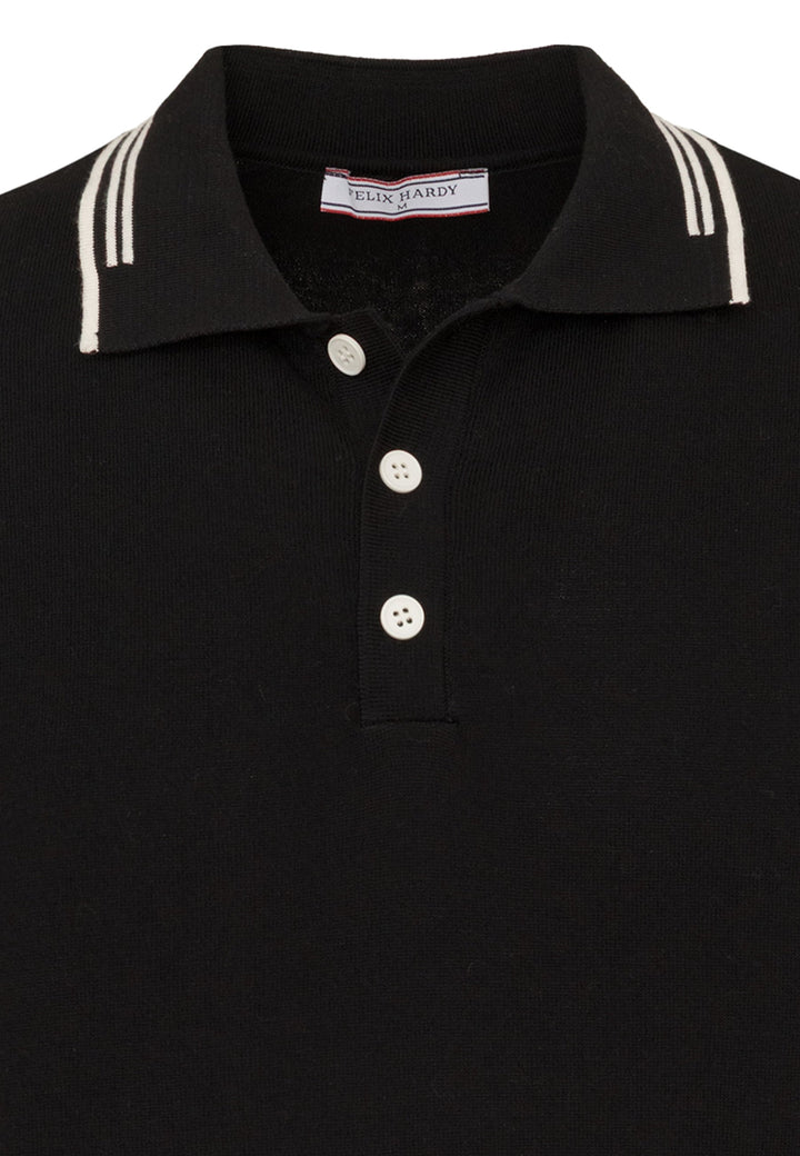 Felix Hardy T-shirt polo à boutons avec détails rayés pour homme - Noir