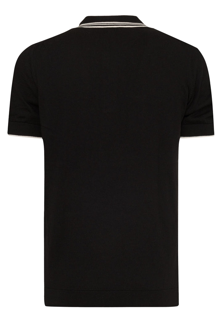 Felix Hardy T-shirt polo à boutons avec détails rayés pour homme - Noir