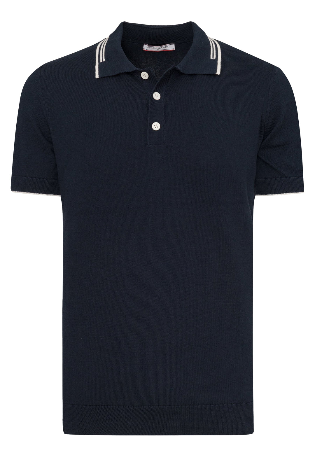 Felix Hardy T-shirt polo à boutons avec détails rayés pour homme - Bleu marine
