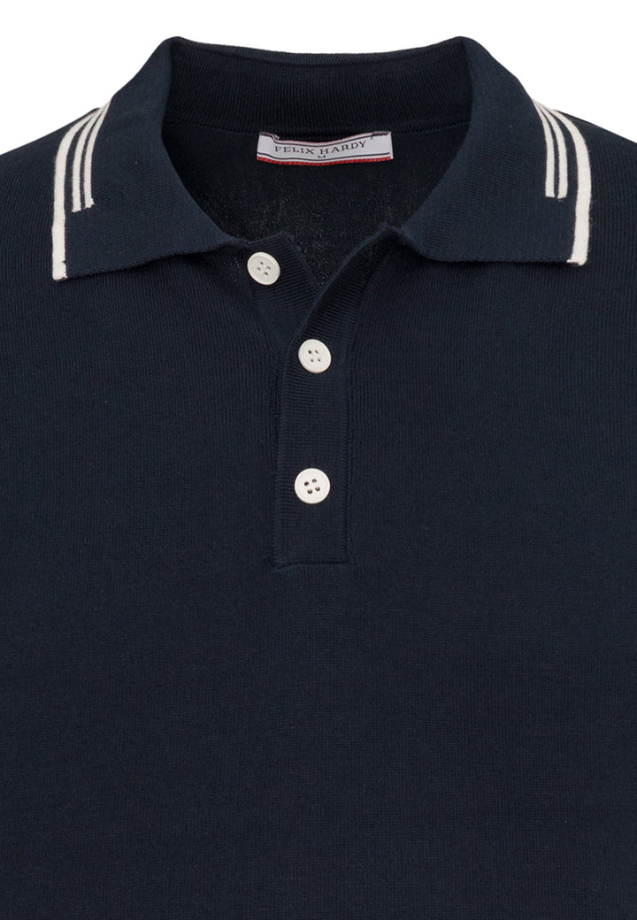 Felix Hardy T-shirt polo à boutons avec détails rayés pour homme - Bleu marine