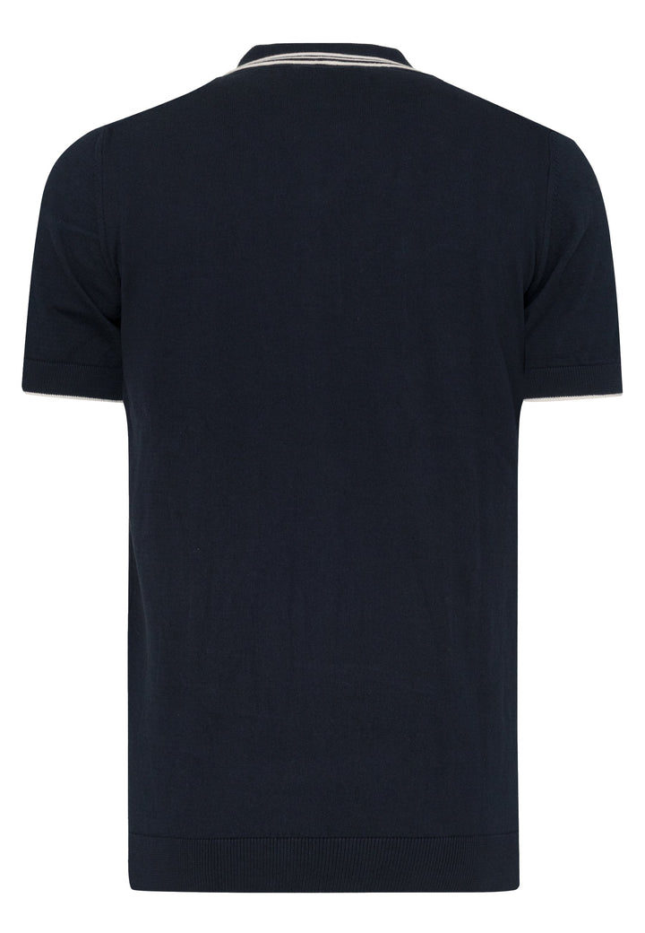 Felix Hardy T-shirt polo à boutons avec détails rayés pour homme - Bleu marine