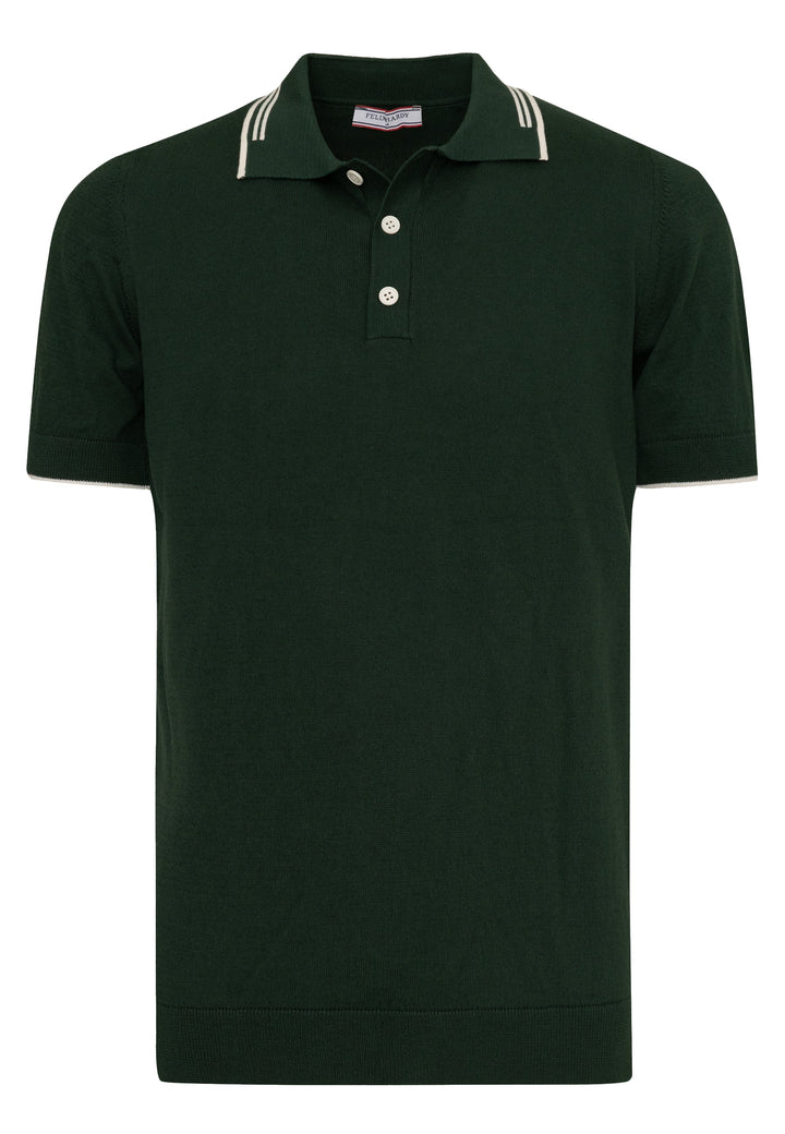 Felix Hardy T-shirt polo à boutons avec détails rayés pour homme - Vert foncé