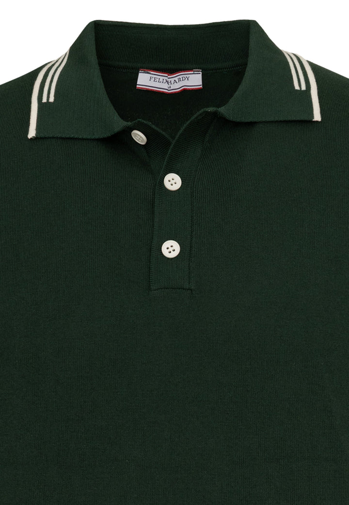 Felix Hardy T-shirt polo à boutons avec détails rayés pour homme - Vert foncé