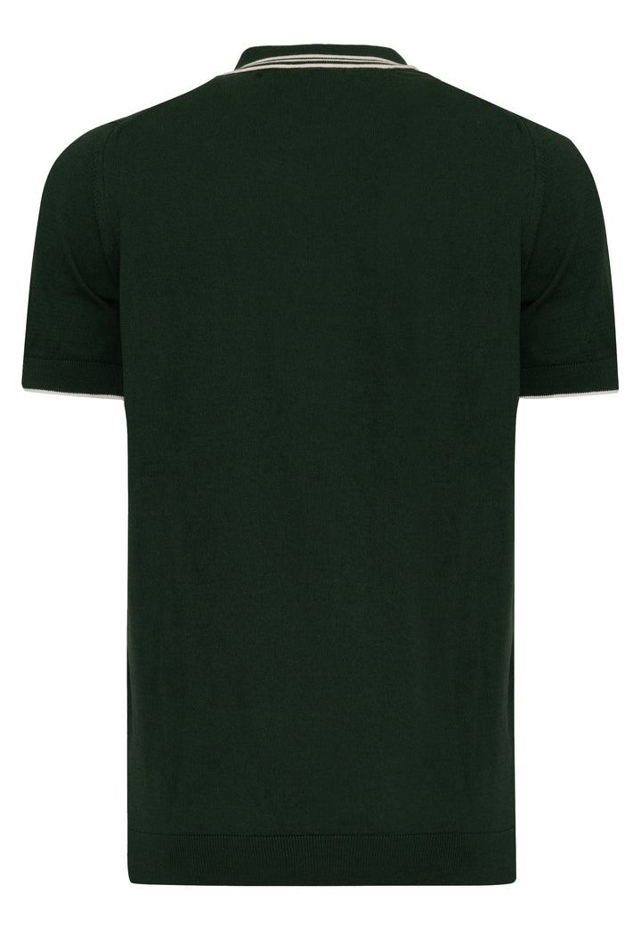 Felix Hardy T-shirt polo à boutons avec détails rayés pour homme - Vert foncé