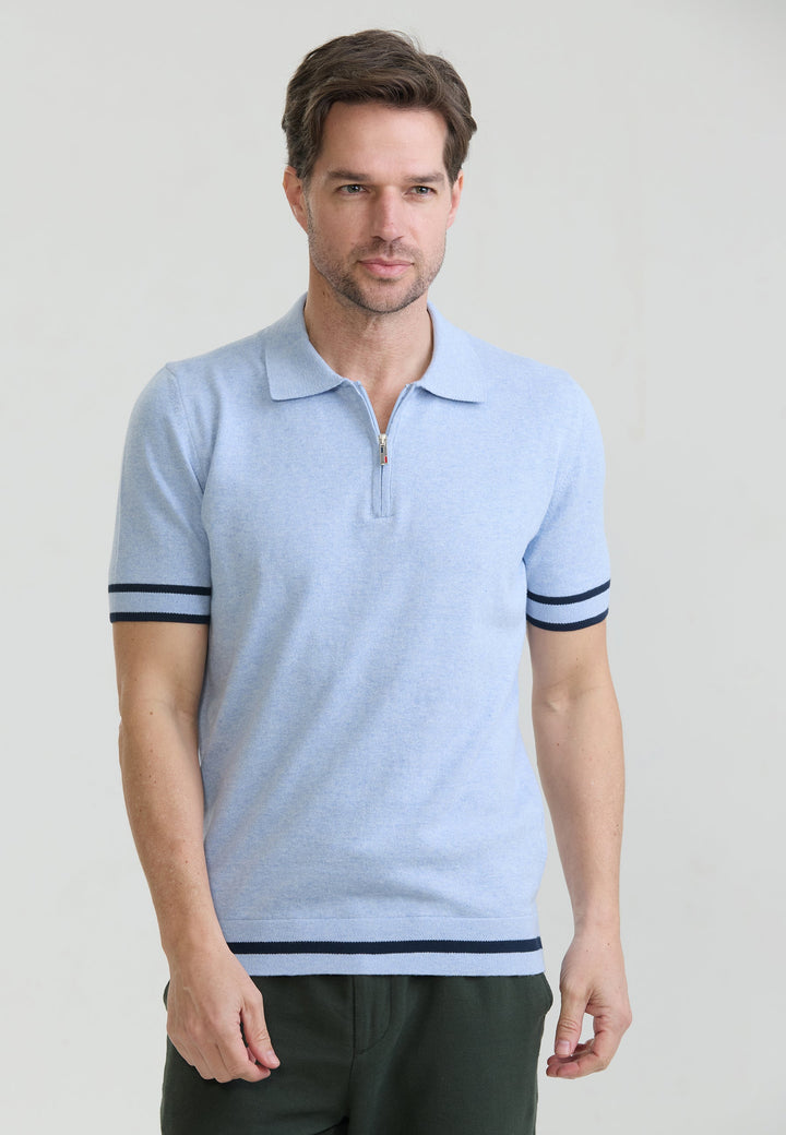 Felix Hardy T-shirt polo tricot à fermeture éclair pour homme - Bleu