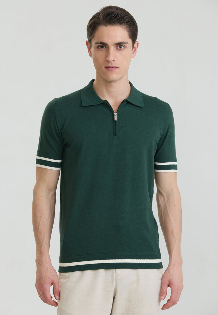 Felix Hardy T-shirt polo tricot à fermeture éclair pour homme - Vert foncé