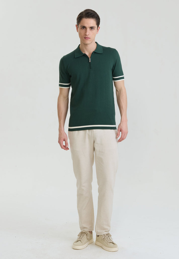 Felix Hardy T-shirt polo tricot à fermeture éclair pour homme - Vert foncé