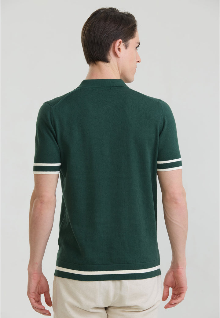 Felix Hardy T-shirt polo tricot à fermeture éclair pour homme - Vert foncé