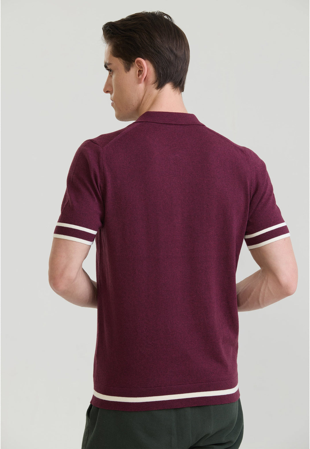 Felix Hardy T-shirt polo en tricot avec fermeture éclair pour homme - Bordeaux