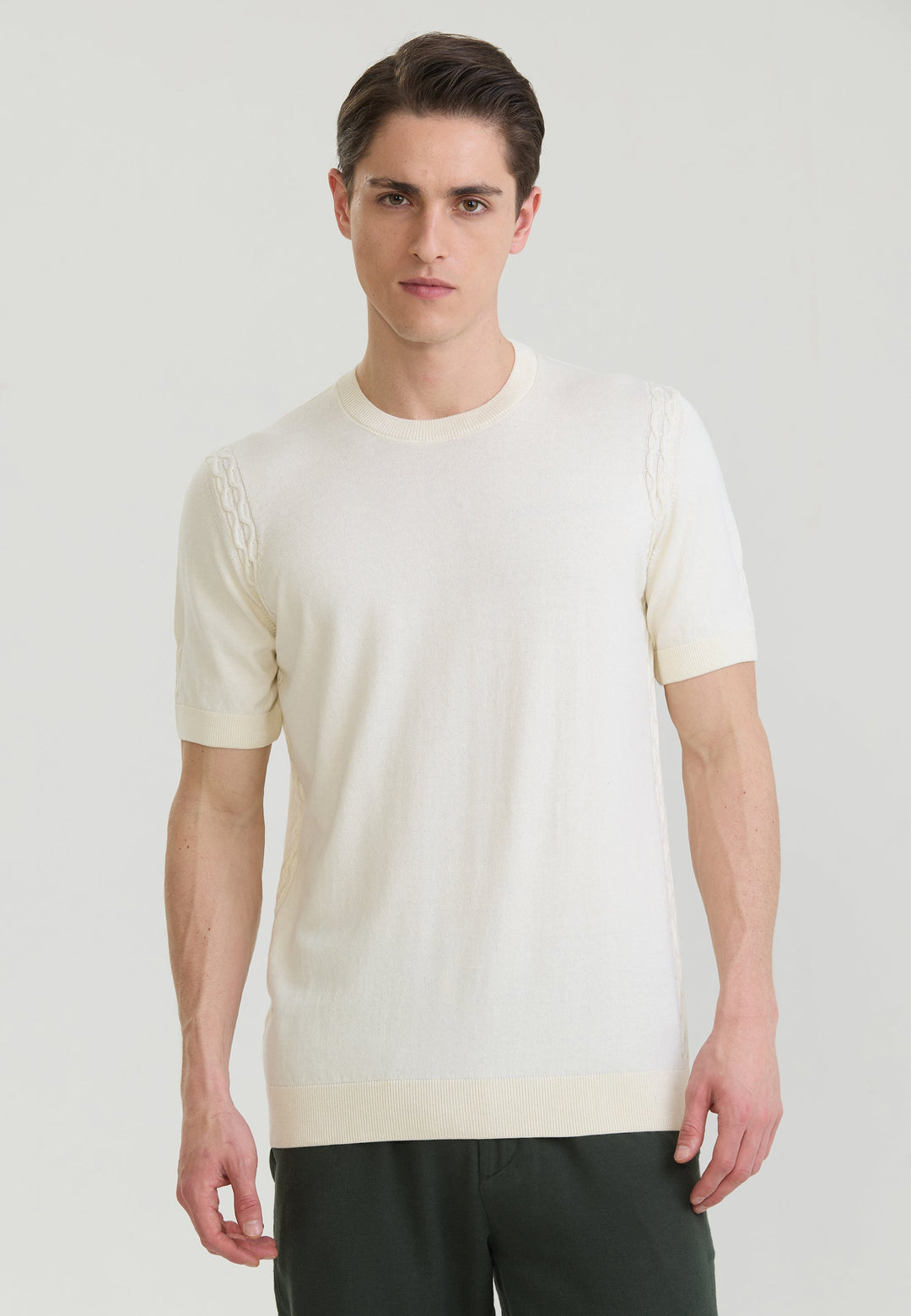Felix Hardy T-shirt en tricot basique pour homme - Écru