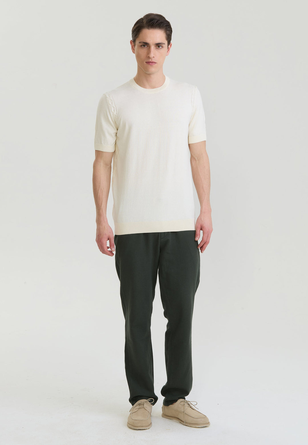 Felix Hardy T-shirt en tricot basique pour homme - Écru
