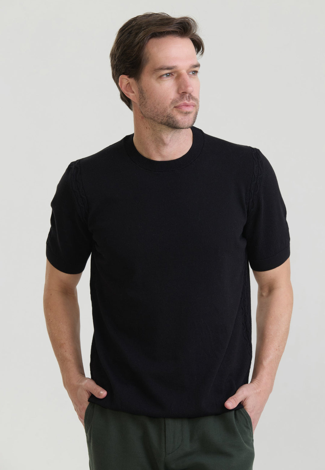Felix Hardy T-shirt en tricot basique pour homme - Noir
